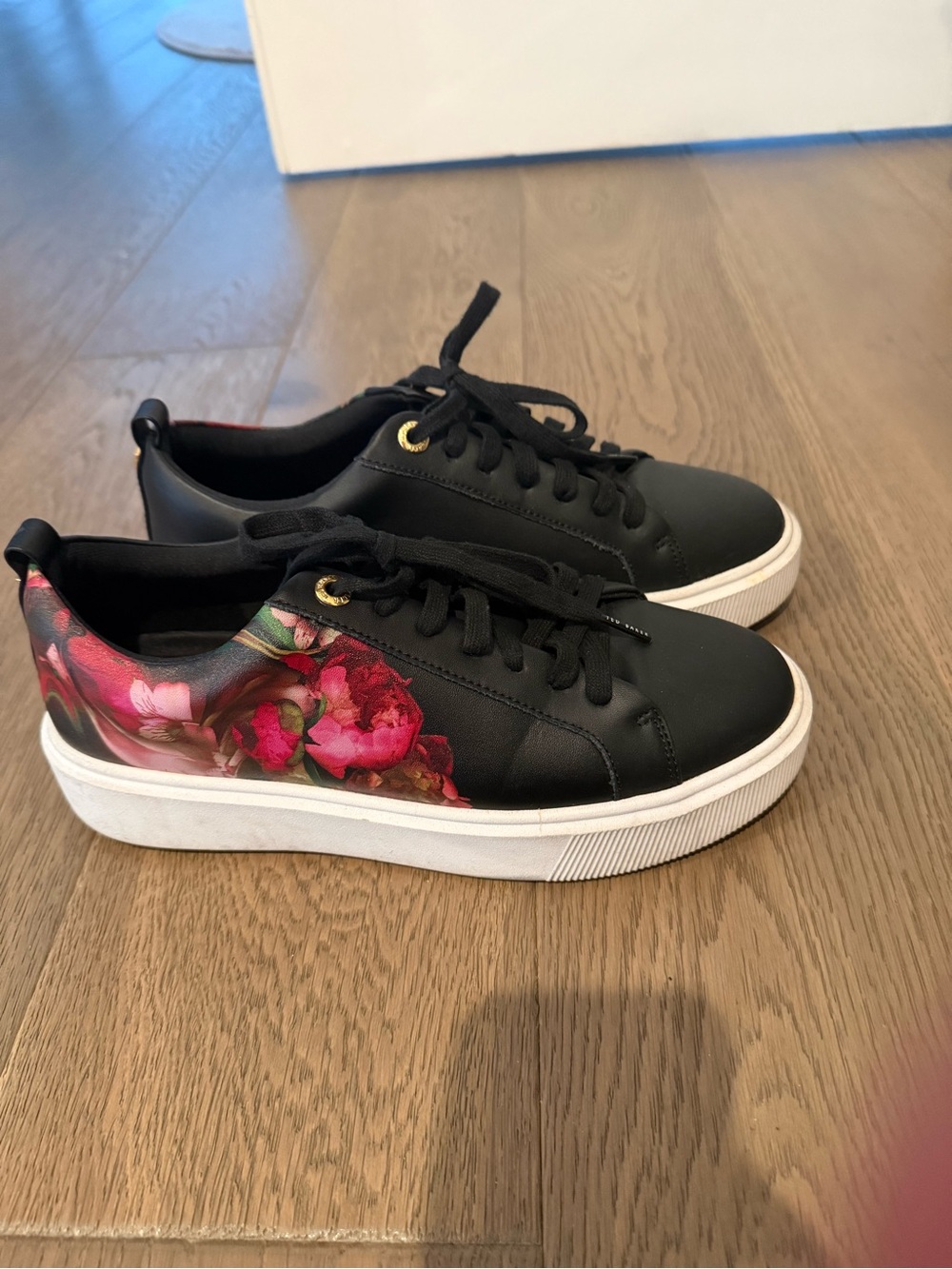 Ted Baker Black Sneakers with Pink Floral Side Panel